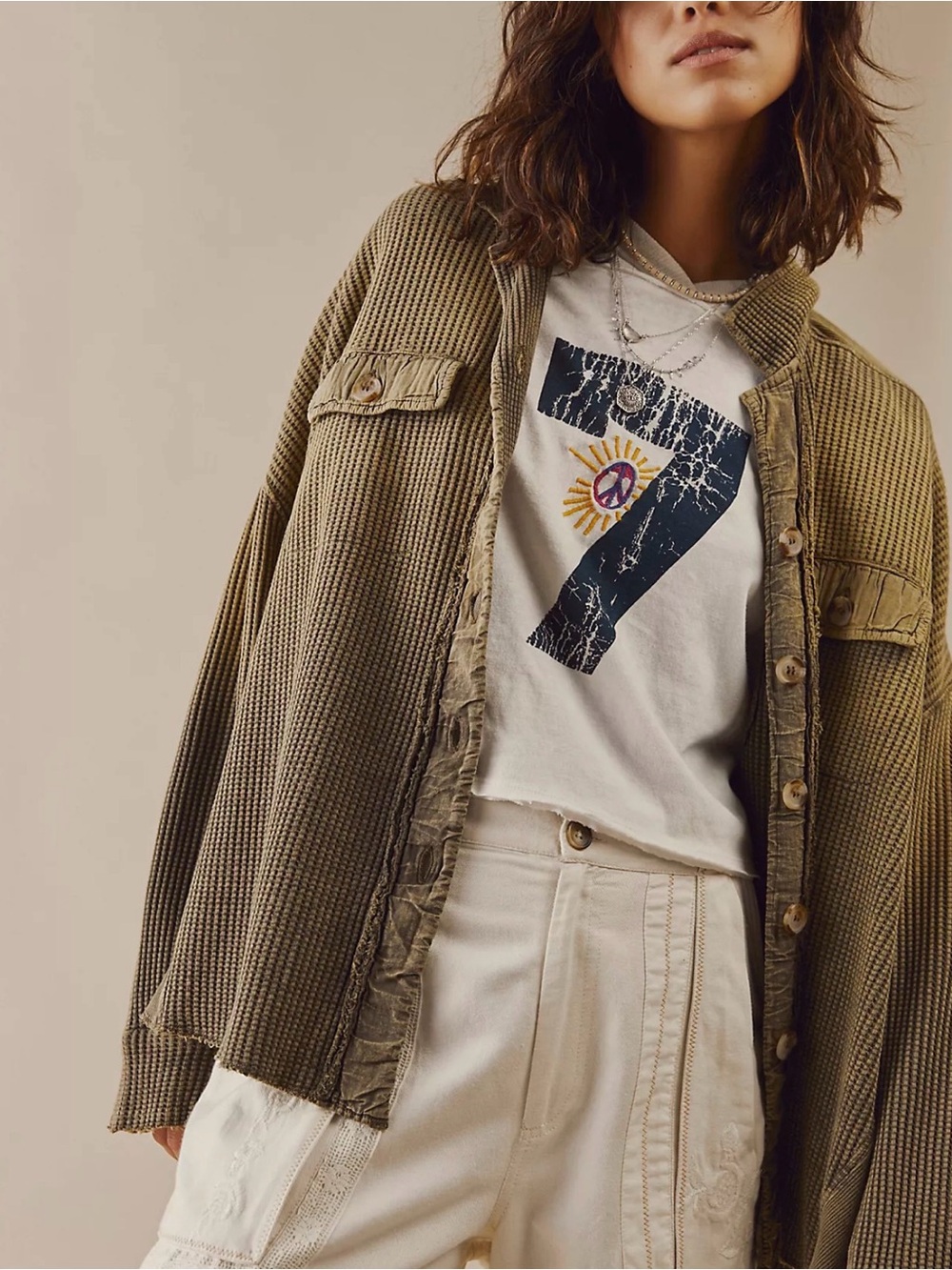 Free People One Scout Dip Dye Jacket Oversized Waffle Knit XS Olive Brown